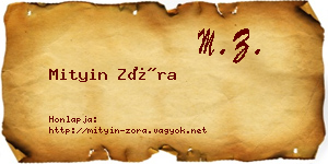 Mityin Zóra névjegykártya